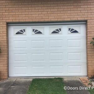 Sectional Door Oxford with Sunburst Windows Surfmist #10621