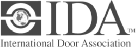 Logo for the International Door Association IDA featuring a stylized globe emblem.